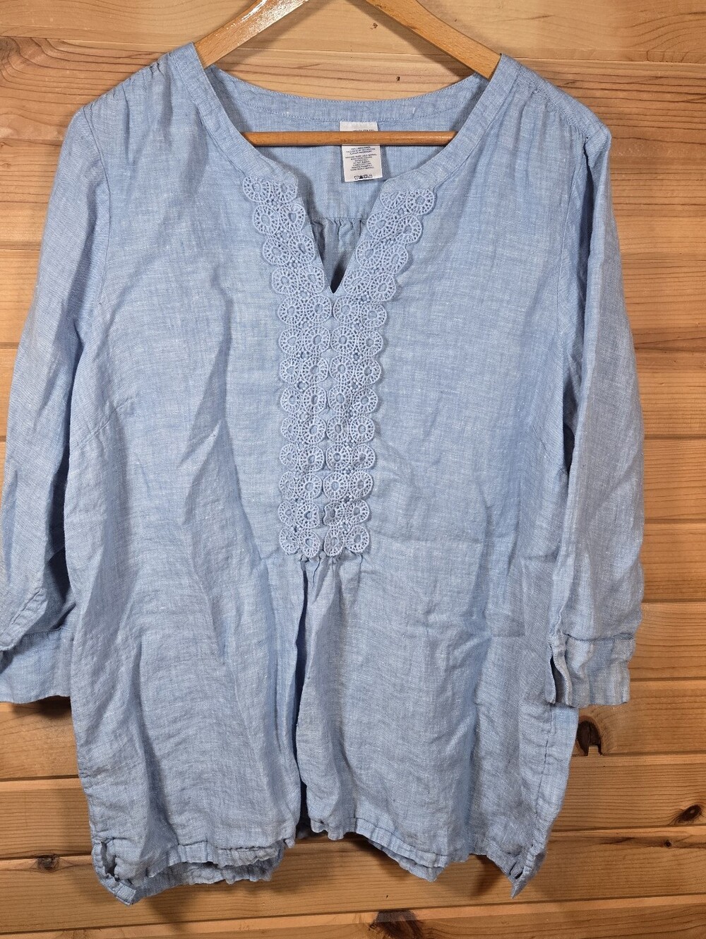 Lands' End Linen Tunic Top Women's 18W Blue Lagenlook Coastal Grandma Beach Boho